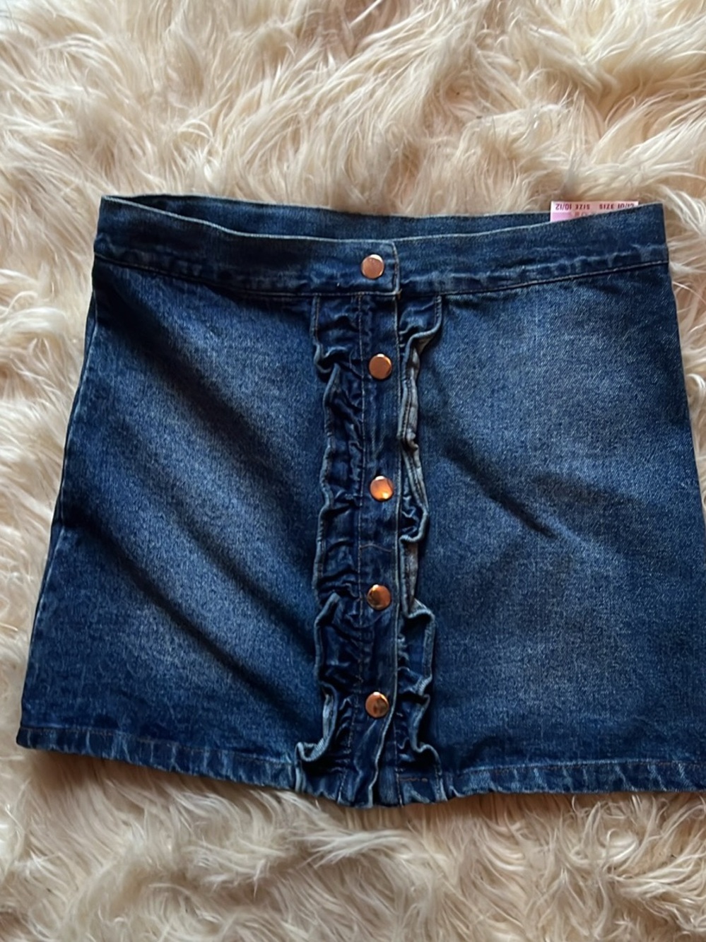 Tommy Bahama Dark Blue Denim Ruffle-Trim Button Mini Skirt